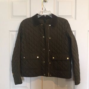 J. Crew Quilted Jacket, Olive, Corduroy Trim
